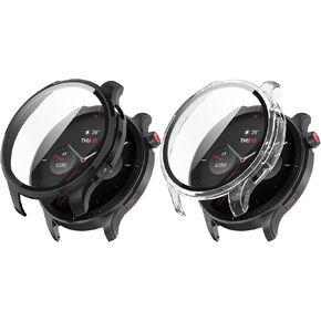 Compatible for Amazfit GTR 4 Watch Case, Scratch-Resistant Protective Case Cover PC Case with HD Tempered Glass Screen Protector for Amazfit GTR 4 GTR4 Case (2 Pack)