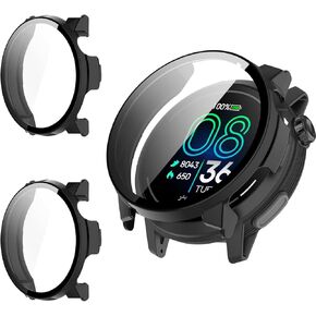(2 Pack) Protective Case for COROS PACE Pro, Full Coverage PC Bumper with Tempered Glass Screen Protector, Shockproof Scratch-Resistant Shell for COROS PACE Pro Smartwatch,Black + Black