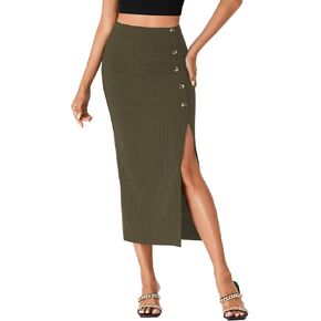 LYANER Women's High Waist Long Pencil Skirt Side Split Bodycon Party Club Night Out Midi Skirts