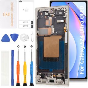 AMOLED Galaxy S24 Ultra 6.78"+Titanium Gray/Violet/Orange Frame LCD Screen Replacement S928U S928A for Samsung Galaxy S24 Ultra Display Touch Digitizer Assembly(Fingerprint Support)
