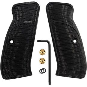 Cool Hand Wood Grips for CZ 75 Full Size, SP-01, 75B BD, Gun Grips Screws Included, Checker Diamond Cut Texture, Dark Grey
