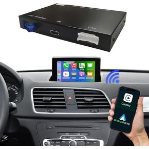 Road Top Wireless Carplay Android Auto Module for Audi Q3 2014-2018 Year with MMI 3G, (HN+ Car Software Version), Carplay Retrofit Kit Decoder, Support Mirrorlink, Camera