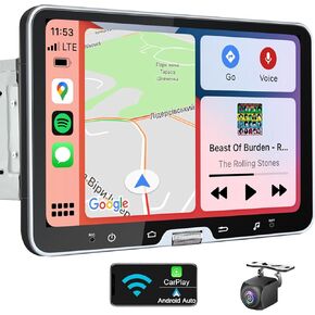 10 Inch Double Din Car Stereo Touchscreen Wireless CarPlay Android Auto, Detachable Android Car Radio with Physical Volume Knob GPS Navigation Backup Camera WiFi Bluetooth Music Video Streaming