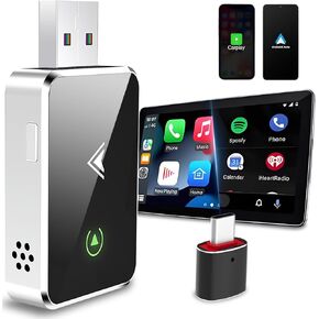 محول CarPlay اللاسلكي و Android Auto Wireless Adapter 2 في 1،2025 ترقية ، أحجام صغيرة ، تصميم تنفيس الحمل الحراري ، وظيفة الذاكرة الواضحة ، اتصال مستقر ، بدون تأخير ، لعام 2016+ Cars & iOS 12+ & Android 11+