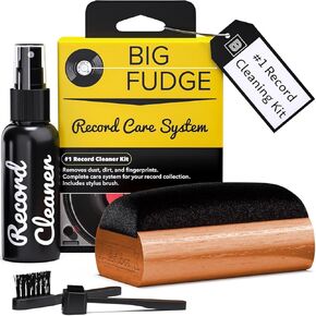 Big Fudge Vinyl Record Cleaning Kit - Complete 4-in-1 - Includes Ultra-Soft Velvet Record Brush, XL Cleaning Liquid, Stylus Brush and Storage Pouch! Will NOT Scratch Your Records! …