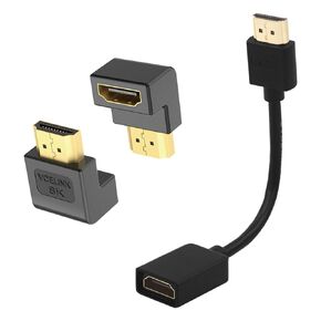 كابل تمديد Vcleink 1-Pack HDMI ذكور إلى حزمة أنثى مع 2 حزمة 8K HDMI 90 درجة و 270 درجة محول