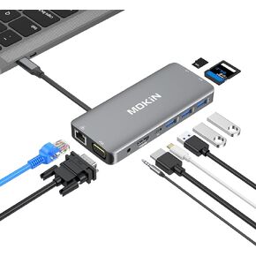 USB C Hub Multiport Adapter-10 in 1 Portable Dongle with 4K HDMI, VGA, Ethernet, 3 USB Ports, Audio, PD Charger, SD/Micro SD Card Reader Compatible for MacBook Pro, XPS More Type C Devices.