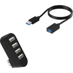 Sabrent 4-Port USB 2.0 Hub [90°/180° Degree Rotatable] + 22AWG 3 Feet USB 3.0 Extension Cable