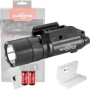 من المؤكد أن حزمة LED Turbo Turbo Turbo Black Weap Bundle (650 لومين) - حزمة مع 4 بطاريات وصندوق بطارية - X300 Turbo Light B Pistol Light للدفاع ، نظام تبديل سهل التحميل
