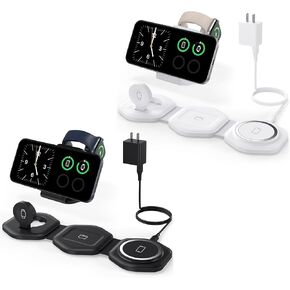 White and Black 3 in 1 Travel Wireless Charger for Apple Devices for Family and Couples