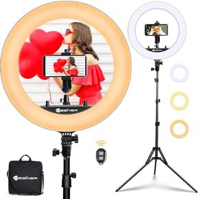 Yesker Ring Light 18 Inch with Stand Tripod Big Selfie Ringlight Adjustable 6000K Dimmable LED Portable Professional Ring Lights Kit Phone Holder for Camera Live Streaming Makeup YouTube Video TikTok