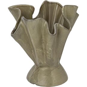 Bloomingville 11.25 Inches Stoneware Ruffled Reactive Glaze, Sage Vase