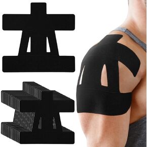20 Count Kinesiology Tape for Shoulder Pain Relief Pre Cut Sports Waterproof Breathable Enhance Elastic Kinesiology Athletic Tape for Shoulder Support and Muscle Sports(Black)