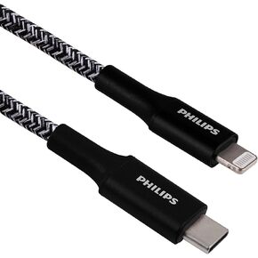 Philips USB-C to Lightning Cable, 6in, Braided Cord, Short, Fast Charge, Compatible with iPhone 12/11 Pro/X/8/8 Plus, iPad, Airpods, Black, 2 Pack, DLC5221BL/37
