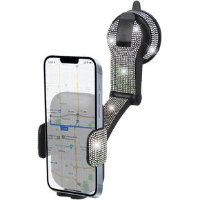 Bling Car Phone Holder, Rhinestone Suction Cup Vehicle Dashboard Cellphone Stand, Diamond Sparkle Automotive Interior Windshield Smartphone Mount, Universal for SUV, Sedan, Truck (Black)