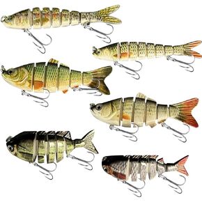 6pc Fishing Lures Suitable for Fresh and sea Water, Lifelike bass Bait, Suitable for Trout, clappie, Bigeye Pike, Bluegill Salmon, Swim Bait for bass Fishing, Gear Gift