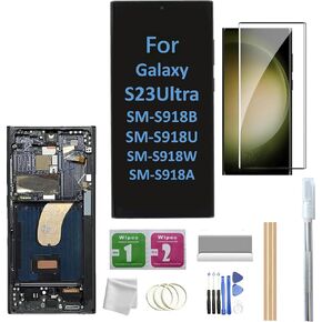Galaxy S23 Ultra LCD Screen with Frame Replacement for Samsung Galaxy S23 Ultra SM-S918U S918A S918W LCD Screen Display Touch Digitizer with Frame+Tool(Fingerprint not Supported) (Black)