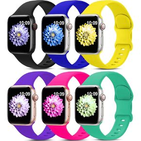 6 Pack Sport Bands Compatible with Apple Watch Band 38mm 40mm 41mm 42mm 44mm 45mm 49mm,Soft Silicone Waterproof Strap Compatible with iWatch Apple Watch Series 9 Ultra 8 7 6 5 4 3 2 1 SE Women Men