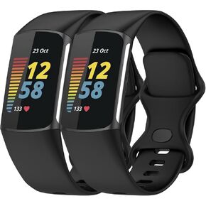 2 Pack Compatible with Fitbit Charge 6 Bands for Women Men, Soft Silicone Replacement band for Fitbit Charge 6 Charge 5 Smartwatch