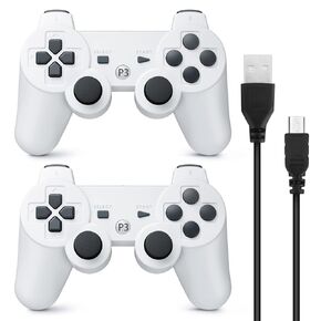 Powerextra Wireless Controller Compatible with PS-3, 2 Pack High Performance Gaming Controller with Upgraded Joystick for Play-Station 3 (Black)