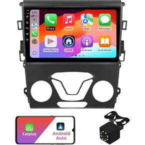 2+32G 9 Inch Android 12 Double Din Car Stereo for Ford Fusion Mondeo 2013-2019 Touchscreen Radio Built-in Wireless Carplay/Android Auto/GPS/Bluetooth/FM/AUX-in/Steering Wheel Controls/Backup Camera