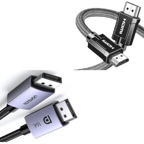 UGREEN 8K HDMI 2.1 Cable Certified 6.6FT Ultra High Speed HDMI Cord Bundle DisplayPort 2.1 Cable 6.6FT, [VESA Certified] DP 2.0 Support 16K@60Hz