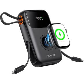 Kuulaa Portable Charger with Built-in Cables 22.5W Fast Charging Power Bank 10000mAh Compact Portable Charger with LCD Display, Portable Apple Watch Charger, Compatible with iPhone, Samsung, and More