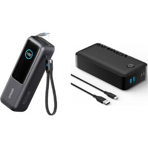 Anker Portable Charger with 40,000mAh 30W USB-C High-Speed Charging for MacBook iPhone15/15 Pro Samsung Galaxy iPad with Zolo Power Bank 25K 165W Built-in USB-C Retractable Cable
