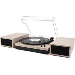 LP&No.1 Vinyl Record Player with Stereo Bookshelf Speakers, Vintage Wood Finish, 3-Speed Belt-Drive Turntable with Wireless Input Playback Mode, RCA Output, Auto Stop | Mahogany