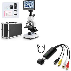 Monocular Compound Microscope with Audio/Video Converter Video Capture Card