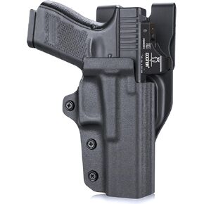 WARRIORLAND G19 Duty Holster Level II Thumb Release Optics Cut Compatible with Glock 17/19/19X/44/45 Gen 3 4 5 & G23/32 Gen 3-4, Outside Waistband, Adj. Retention & 360 Degree Duty Paddle, Right Hand