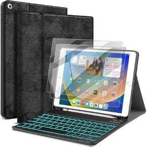JUQITECH iPad 10.2 Backlit Keyboard Case and 2 Pack Screen Protector, for iPad 9th 8th 7th Generation Wireless Magnetic Detachable Keyboard iPad 10.2 Inch 2021/2020/2019 Tablet Case with Keyboard