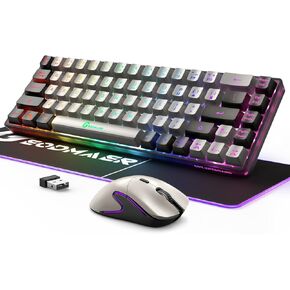 لوحة مفاتيح الألعاب اللاسلكية والماوس والماوس RGB ، 68 مفاتيح مضادة مضادة لمكافحة اللوحة الخلفية القابلة لإعادة الشحن + 6D 3200DPI الفئران ، RGB Mousepad