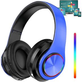 Bluetooth Headphones with RGB, Foldable Wireless Bluetooth Headphones Over Ear, with Colorful LED Lights, Wired HiFi Stereo, Build in Mic, for PC/Laptop/Tablet/Phone Gaming/Exercise/Calling(White)