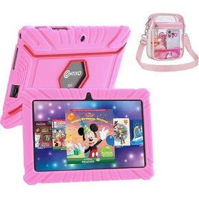 Contixo 7" Kids Tablet - V8 Tablet for Kids & Clear Crossbody Bag Bundle, Includes 50+ Disney Storybooks & Stickers, 32GB, Android, Parental Controls, Kid-Proof Case, Pink