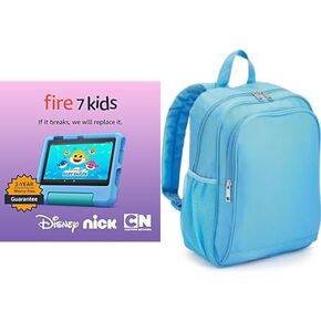 Amazon Fire 7 Kids Tablet (16 GB, Blue) + Backpack (Blue)
