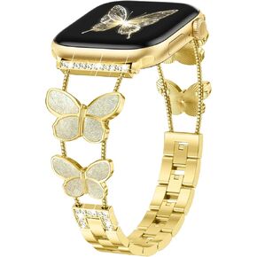 Band Compatible with Apple Watch Bands for Women Gold Metal Cute 38mm 40mm 42mm 41mm, Dressy Slim Cute Designer Wristband Thin Strap for iWatch Bands Series 10 9 8 7 6 5 4 3 SE 2 1