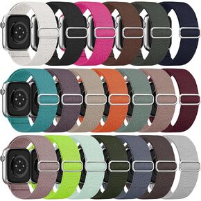 20 Pack Stretchy Braided Nylon Solo Loop Compatible with Apple Watch Band 49mm 46mm 45mm 44mm 42mm 41mm 40mm 38mm for Women Men, Strap Wristband for iWatch S10/9/8/7/6/5/4/SE/3/2/1/Ultra