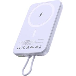 AsperX Magnetic Phone Charger, 10000mAh Magnetic Power Bank, Magnetic Portable Charger with USB-C Cable and Smart LCD Display, Battery Pack Compatible with iPhone 16/15/14/13/12 Series, Purple