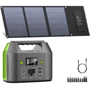 EnginStar Portable Power Station with 30W Solar Panel, 150W 155Wh Power Bank with 110V AC Outlet, 6 Outputs External Battery Pack Portable Backup Battery Laptop Charger with LED Light for Home Camping