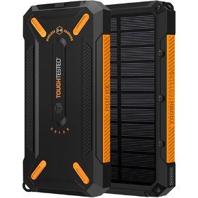 ToughTested 10,000mAh Fast Charging Solar Power Bank, Portable Solar Charger External Battery Bank, LED Flashlight | Wireless Charger, IP65 Waterproof, Shockproof for Camping, Travel & Emergency Use