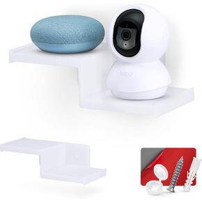 BRAINWAVZ Drill Free Small Wall Mount Shelf for Security Cameras, Baby Monitors, Speakers, Routers, Plants & More, Strong Adhesive, Easy to Install, No Mess