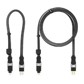 Rolling Square inCharge XL 1ft + 6.6ft Bundle - 6-in-1 Universal Charging Cables, USB-C, Lightning, USB-A and Micro USB, 100W Ultra-Fast Charging Power, Black