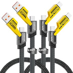 2Pcs 4 in 1 Fast Charging Cable 6.65 Ft, Transferring Data, Braided Cable 65W, USB C USB A and IP, Multiple Charging Cable for Phone/Pad/More