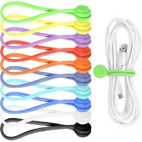 10 PCS Cable Cable Rities قابلة لإعادة الاستخدام 10 ألوان روابط سلك المدير السيليكون تويست تويز العلاقات الكابل منظم شحن السلك ملصقات الكبلات حارس مرفوح لمكتب Office Office Office Office Travel