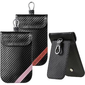 حقيبة Faraday لـ Key Fob مع نافذة معرف - 2 Pack RFID Forcing Car Key Care Protector Pouch ، Keyless Entry Car Key FOB Curying Cage (Black & Red)