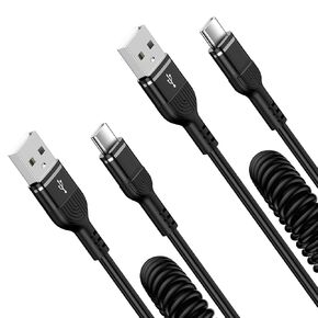 UAB A to Type C Fast Charging Cable,2Pack 3FT+6FT Coiled USB C Power Cord Android Charger for Samsung S25 Ultra/A16/A15/S24 Ultra/S23/S22/S21/S20/Z Flip 6/Z Fold 6/5/Moto Edge/Razr/G Stylus/G Power