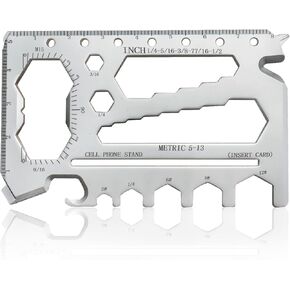 Slim 40 - in - 1 Multitool Card - Passivated Metal Premium Stainless Steel Survival Wallet Tool - Lightweight, Compact Design (Silver, Single)