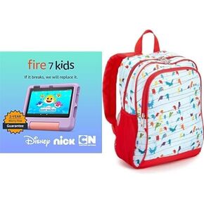 Amazon Fire 7 Kids Tablet, 7" (16 GB, Purple) Backpack Bundle