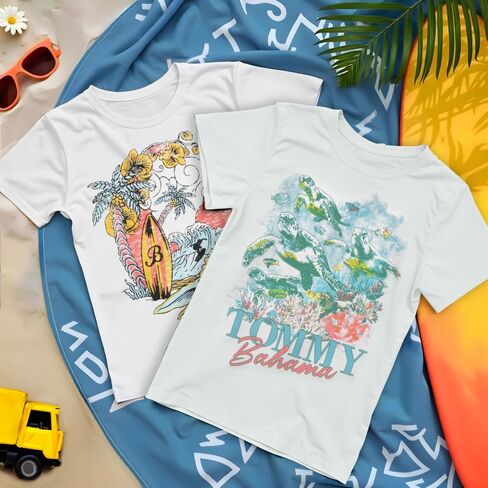 Tommy Bahama Boys 2-Pack Short Sleeve T-Shirt Bundle Graphic Print Boy Tees 2-Piece Set Fashion T Shirts in Kuwait